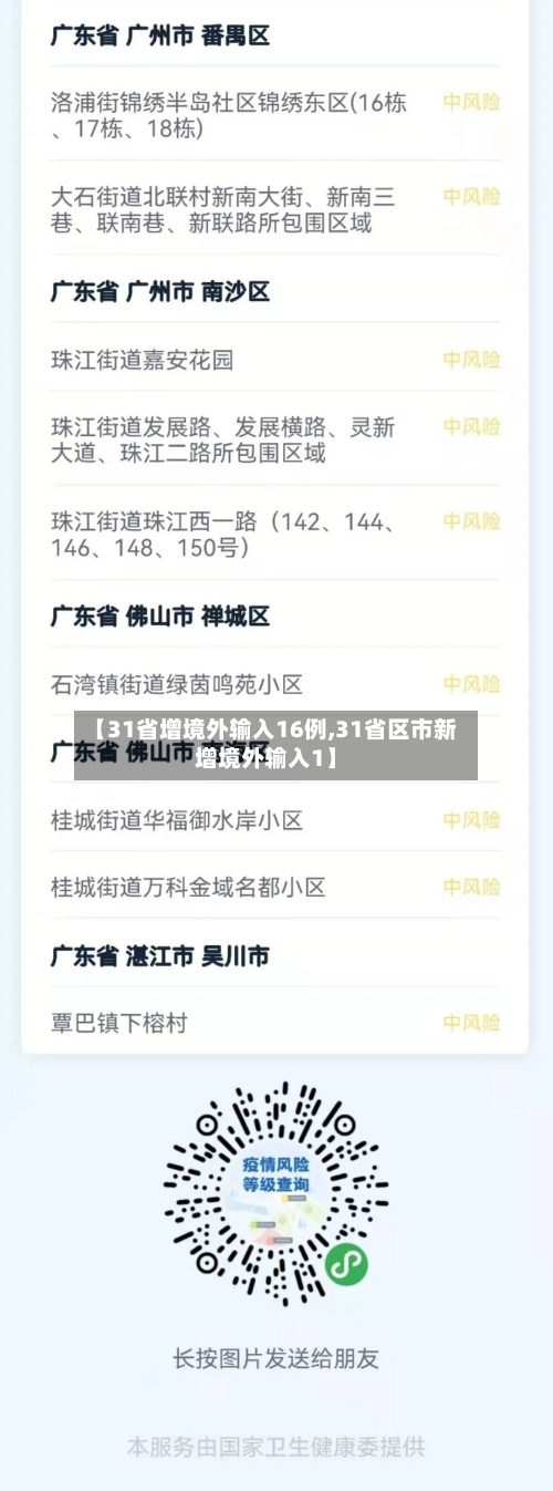 【31省增境外输入16例,31省区市新增境外输入1】